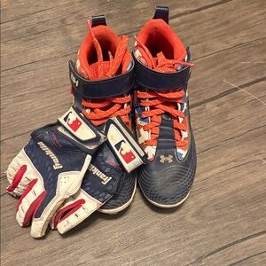 Under Armour Kids Navy and Red High-Top Cleats